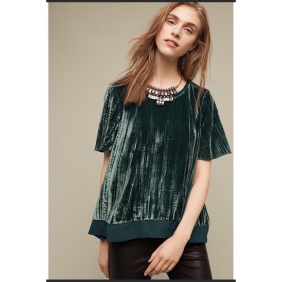 Anthropologie Tops - Anthropologie Maeve Green Velvet Swing Top